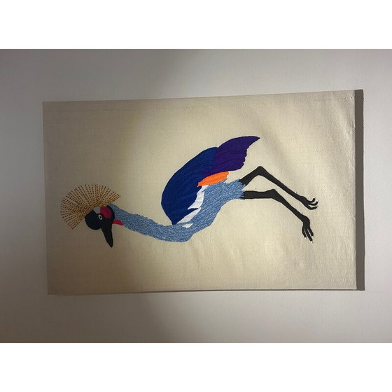 Image 1 of Tapisserie vintage d'oiseaux montée sur coton tendu, 1970