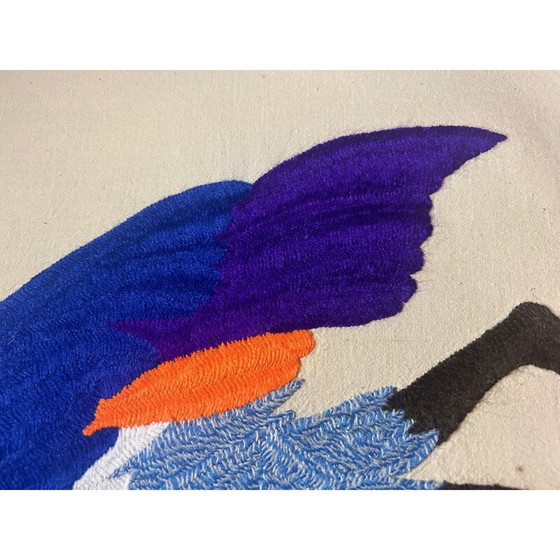 Image 1 of Tapisserie vintage d'oiseaux montée sur coton tendu, 1970
