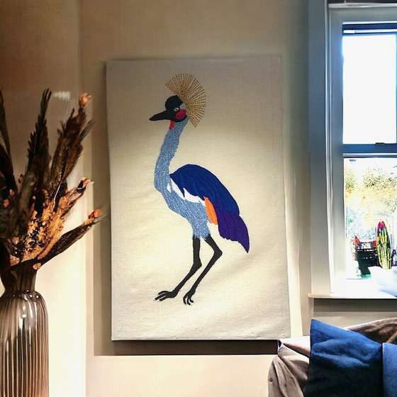 Image 1 of Tapisserie vintage d'oiseaux montée sur coton tendu, 1970