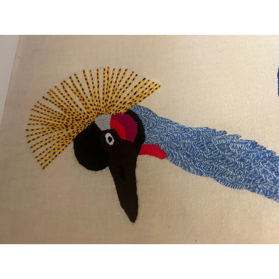 Image 1 of Tapisserie vintage d'oiseaux montée sur coton tendu, 1970