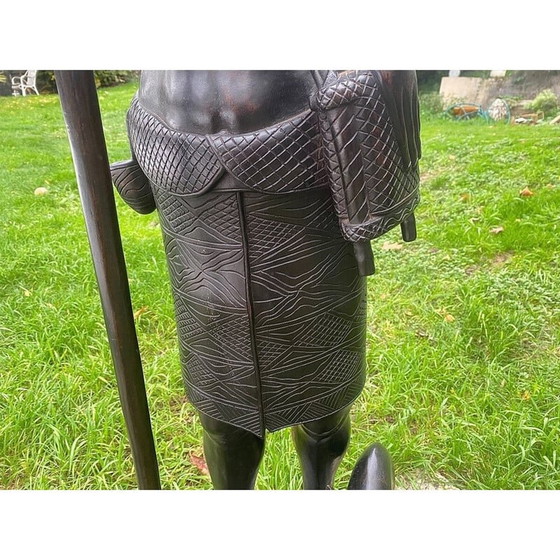 Image 1 of Sculpture vintage en bois d'une jeune femme et de son chien, Philippines 1950