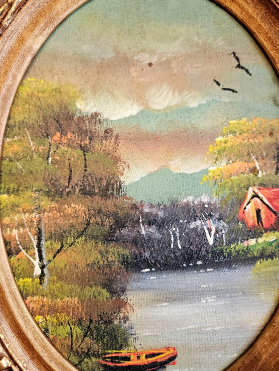 Image 1 of Tableau à l'huile vintage d'Egypte avec cadre en bois