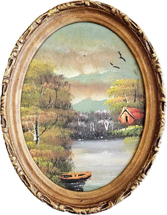 Image 1 of Tableau à l'huile vintage d'Egypte avec cadre en bois