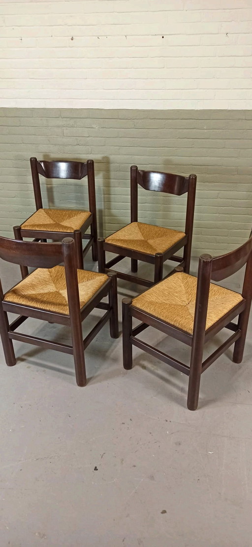 4 X chaises de salle à manger à siège en jonc