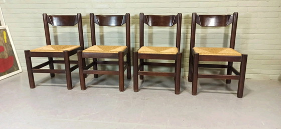 Image 1 of 4 X chaises de salle à manger à siège en jonc