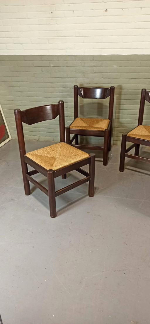 4 X chaises de salle à manger à siège en jonc