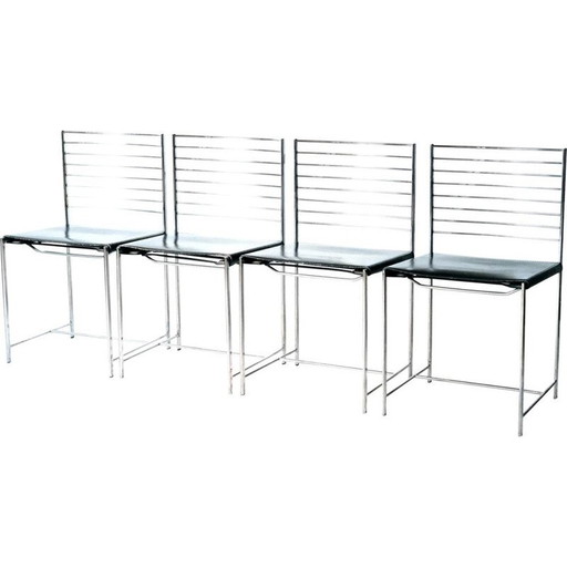 Ensemble de 4 chaises vintage en chrome et cuir par Cidue, Italie 1970