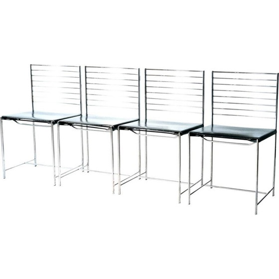 Image 1 of Ensemble de 4 chaises vintage en chrome et cuir par Cidue, Italie 1970