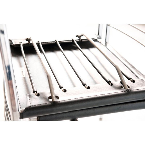 Image 1 of Ensemble de 4 chaises vintage en chrome et cuir par Cidue, Italie 1970