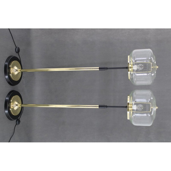 Image 1 of Paire de lampadaires vintage en verre et laiton par Kamenicky Senov, Tchécoslovaquie 1970