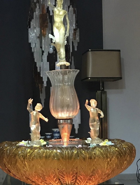 Image 1 of Fontaine en verre de Murano orange doré avec éclairage et eau Unique , Italie 1970