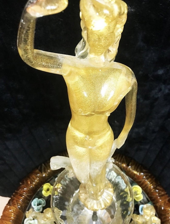 Image 1 of Fontaine en verre de Murano orange doré avec éclairage et eau Unique , Italie 1970