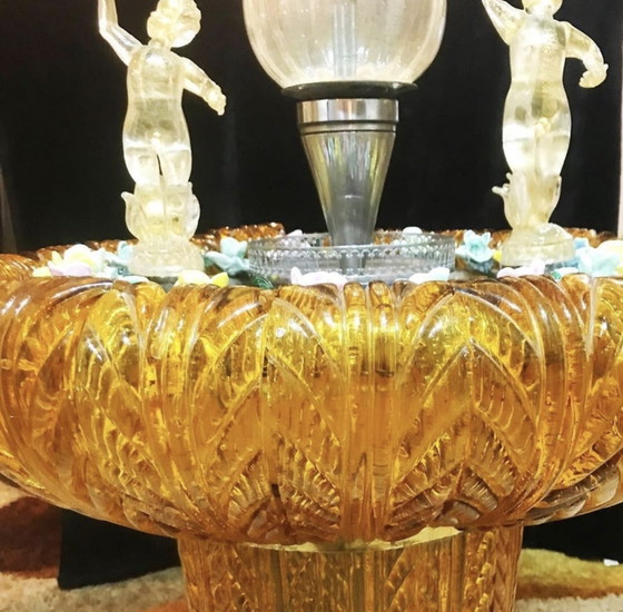 Image 1 of Fontaine en verre de Murano orange doré avec éclairage et eau Unique , Italie 1970