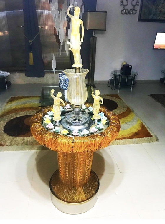 Image 1 of Fontaine en verre de Murano orange doré avec éclairage et eau Unique , Italie 1970