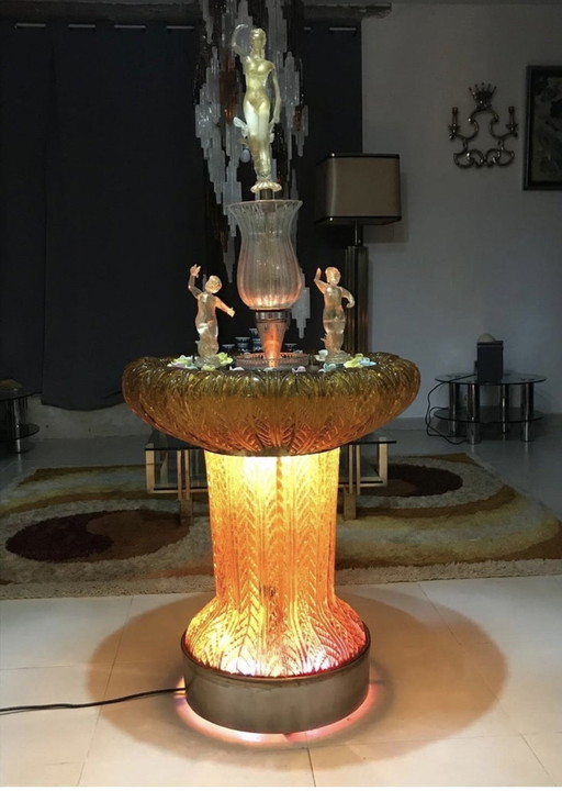 Fontaine en verre de Murano orange doré avec éclairage et eau Unique , Italie 1970