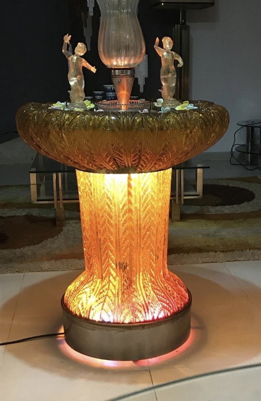 Fontaine en verre de Murano orange doré avec éclairage et eau Unique , Italie 1970