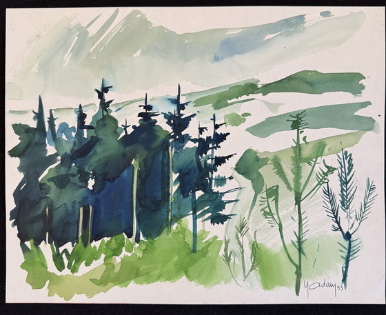 Image 1 of 8 Ravissantes Aquarelles De L’Artiste Yvon Adam Vers 1950’S