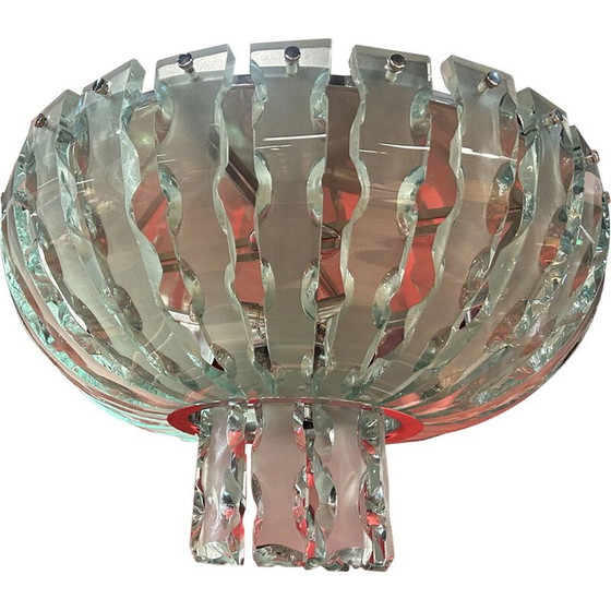 Image 1 of Paire de lustres vintage en verre de Murano taillé à froid, Italie 1970
