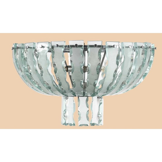 Image 1 of Paire de lustres vintage en verre de Murano taillé à froid, Italie 1970