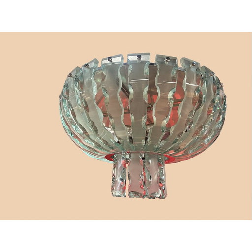 Paire de lustres vintage en verre de Murano taillé à froid, Italie 1970