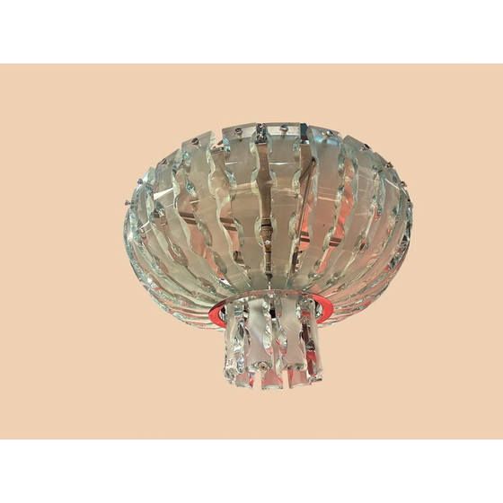 Image 1 of Paire de lustres vintage en verre de Murano taillé à froid, Italie 1970
