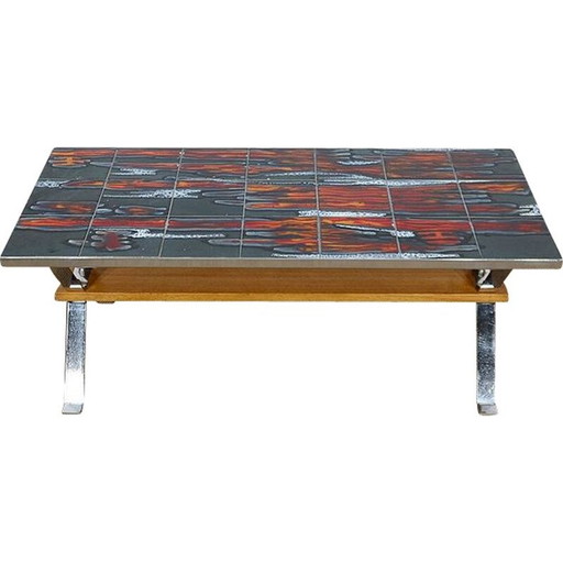 Table basse vintage en céramique et métal chromé, 1960