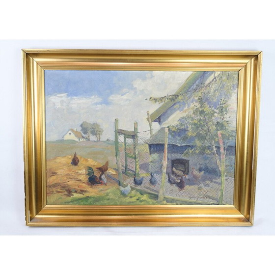 Image 1 of Peinture à l'huile vintage avec cadre doré de Johan Jacobsen, 1940