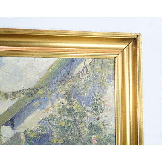 Image 1 of Peinture à l'huile vintage avec cadre doré de Johan Jacobsen, 1940