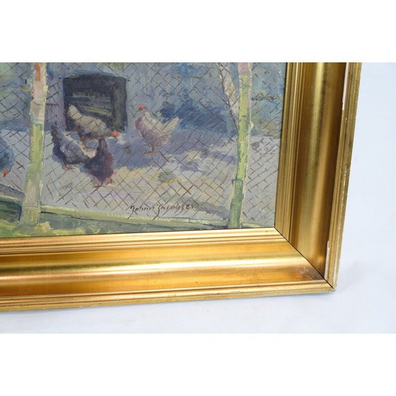 Image 1 of Peinture à l'huile vintage avec cadre doré de Johan Jacobsen, 1940
