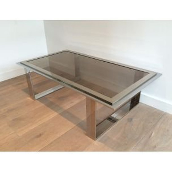 Image 1 of Table basse vintage française en chrome et laiton, 1970