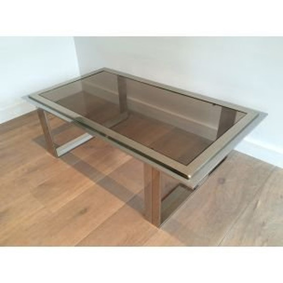 Image 1 of Table basse vintage française en chrome et laiton, 1970