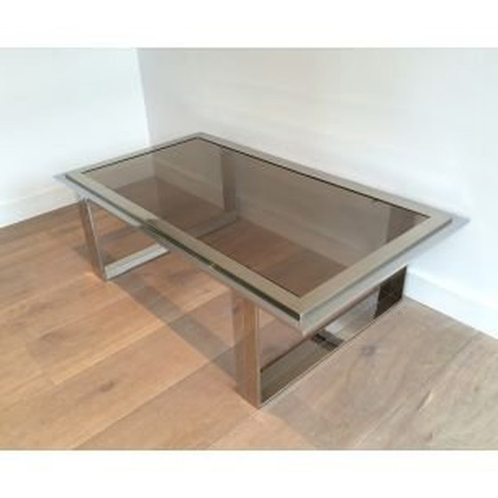 Image 1 of Table basse vintage française en chrome et laiton, 1970