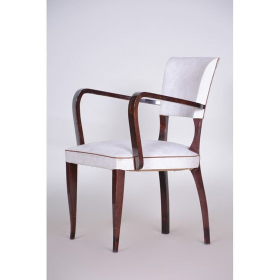 Image 1 of Fauteuil vintage en cuir artificiel blanc, France années 1930
