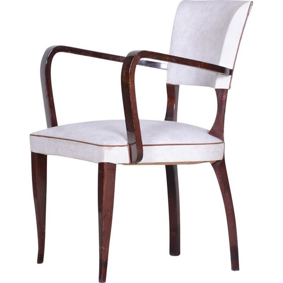 Image 1 of Fauteuil vintage en cuir artificiel blanc, France années 1930