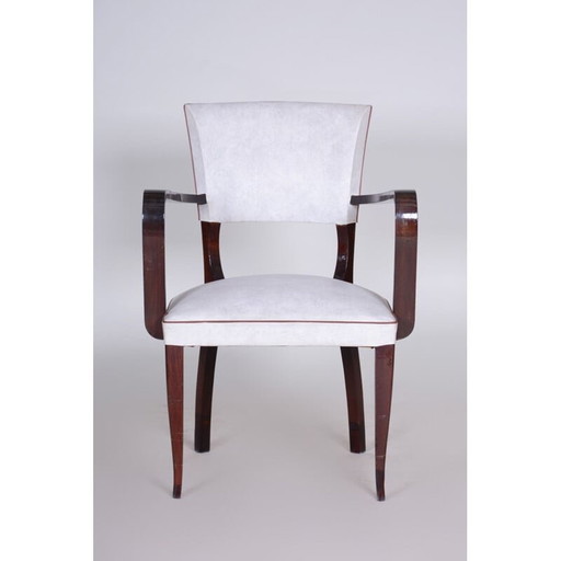 Fauteuil vintage en cuir artificiel blanc, France années 1930