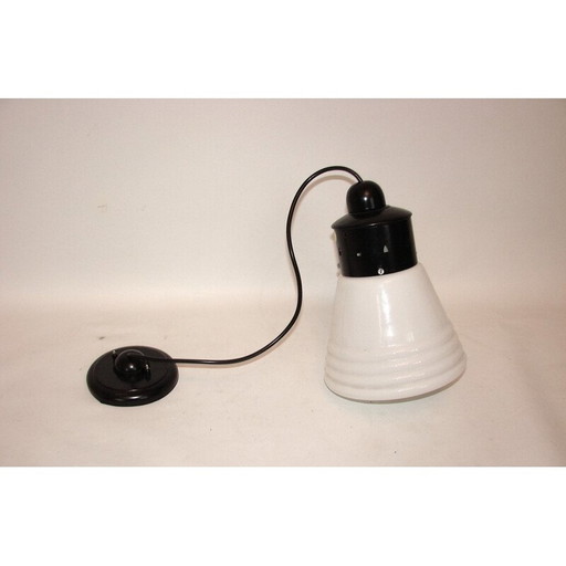 Lampe suspendue vintage Bauhaus en plastique et verre, 1970