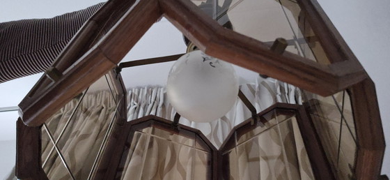 Image 1 of Lampe suspendue en chêne avec verre fumé Diamonds 1960