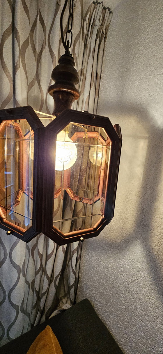 Image 1 of Lampe suspendue en chêne avec verre fumé Diamonds 1960