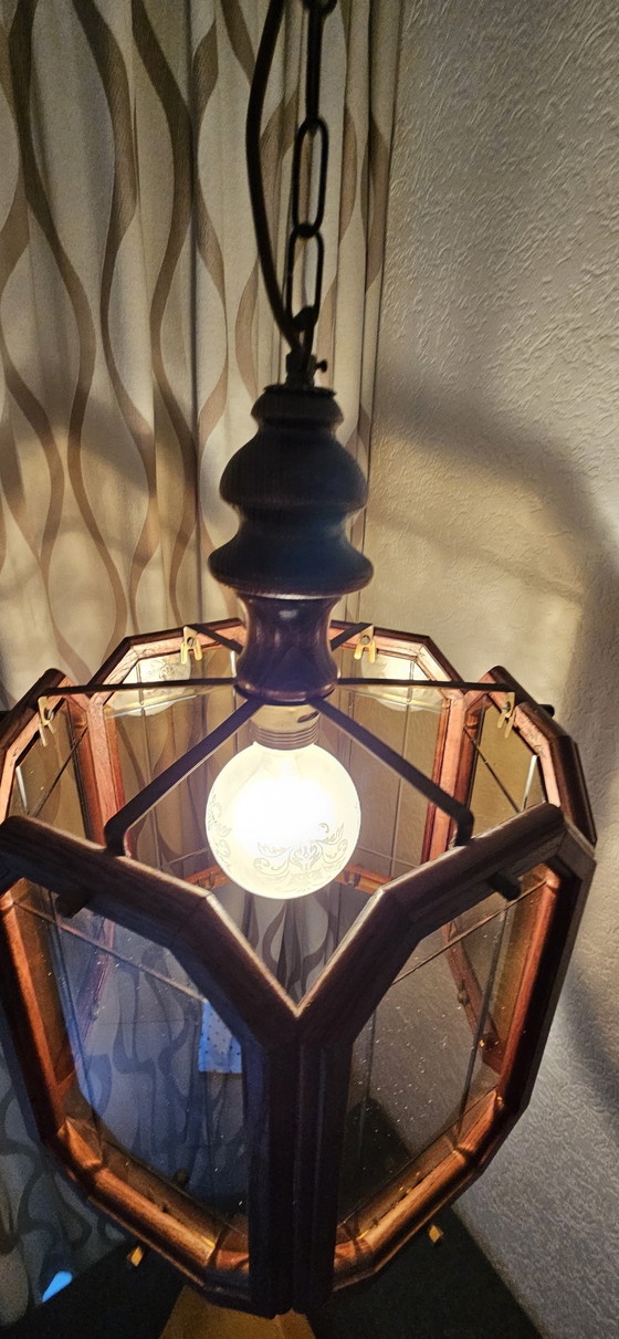 Image 1 of Lampe suspendue en chêne avec verre fumé Diamonds 1960