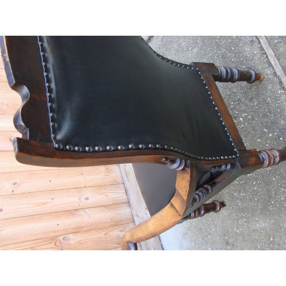 Image 1 of Fauteuil vintage en chêne et cuir naturel