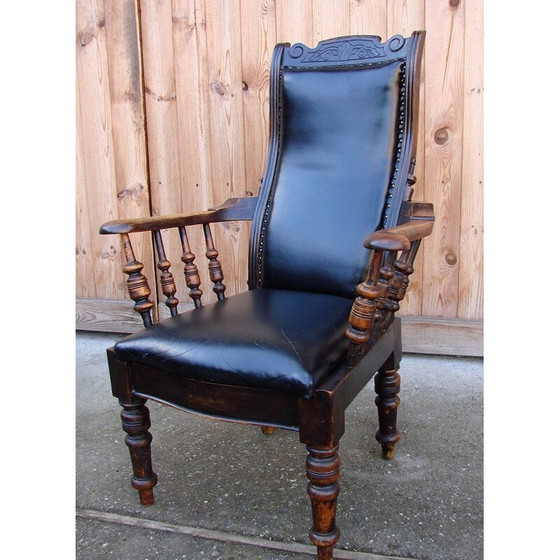 Image 1 of Fauteuil vintage en chêne et cuir naturel