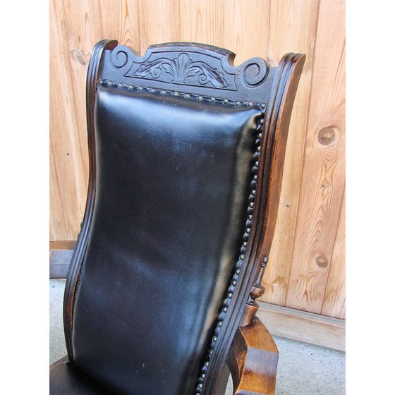 Image 1 of Fauteuil vintage en chêne et cuir naturel
