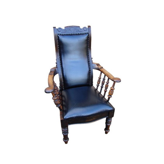 Image 1 of Fauteuil vintage en chêne et cuir naturel