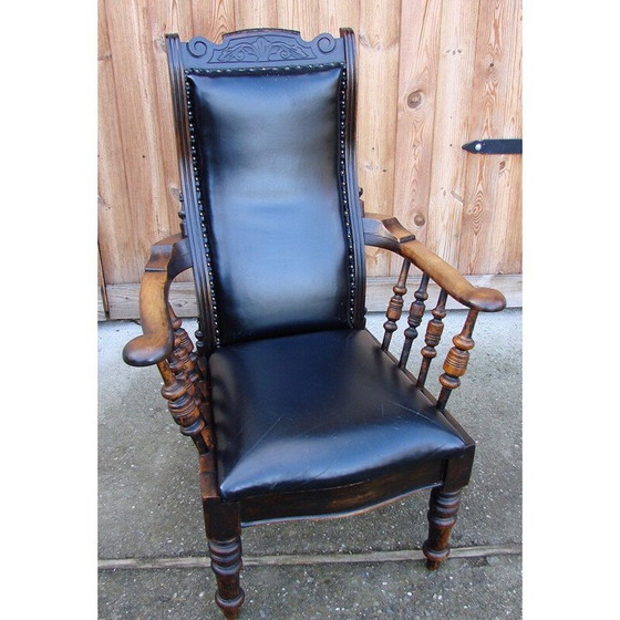 Image 1 of Fauteuil vintage en chêne et cuir naturel