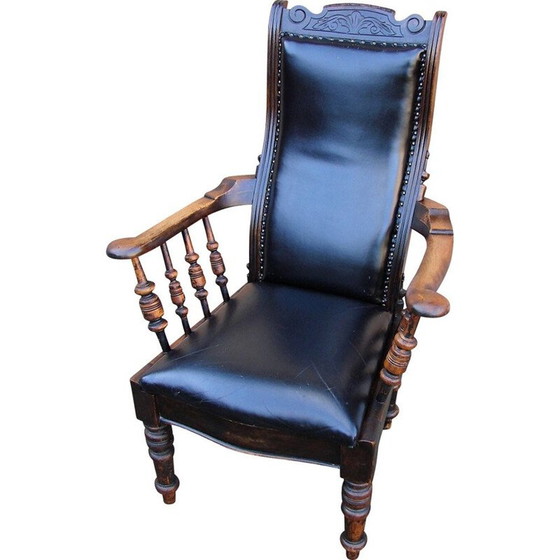 Image 1 of Fauteuil vintage en chêne et cuir naturel