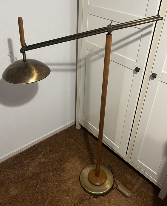 Image 1 of Lampadaire vintage danois en chêne/bronze