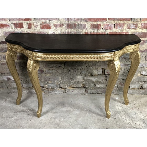 Image 1 of Console vintage en bois sculpté avec plateau en bois ciré noir, 1980