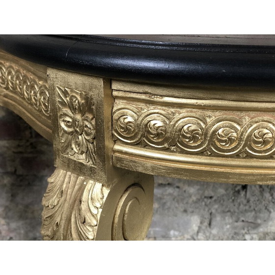 Image 1 of Console vintage en bois sculpté avec plateau en bois ciré noir, 1980