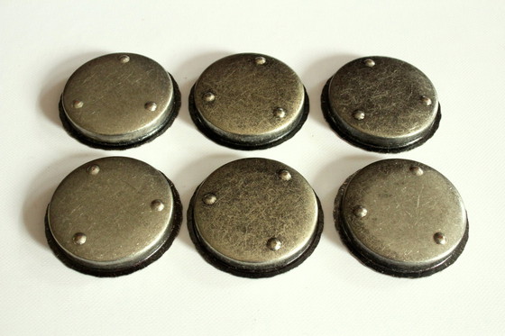 Image 1 of 1950S Sous-verres Gobelin brodés à la main - Métal Etamé, Verre, Broderie - Set Of 6 - Vintage