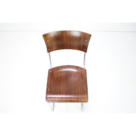 Image 1 of Chaise Art déco vintage en chrome et bois par Mart Stam, Tchécoslovaquie années 1930